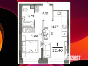 1-к квартира, вторичка, 32м2, 2/26 этаж