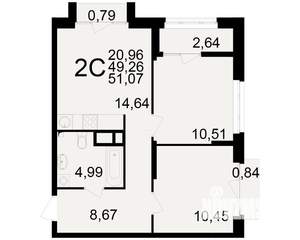 2-к квартира, вторичка, 49м2, 7/25 этаж