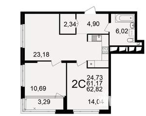 2-к квартира, вторичка, 61м2, 16/25 этаж