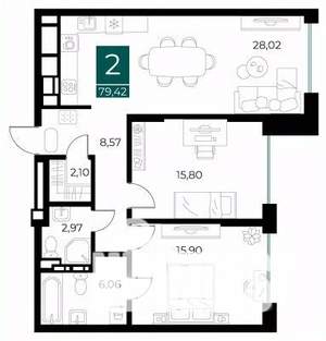 2-к квартира, вторичка, 79м2, 3/13 этаж