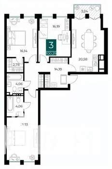 3-к квартира, вторичка, 100м2, 4/14 этаж