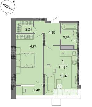 1-к квартира, вторичка, 45м2, 12/22 этаж