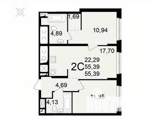 2-к квартира, вторичка, 55м2, 1/11 этаж