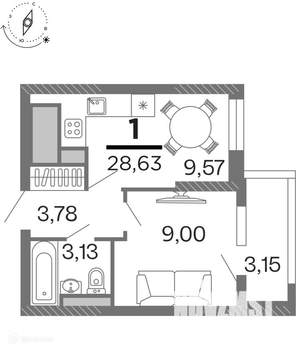 1-к квартира, вторичка, 29м2, 14/17 этаж