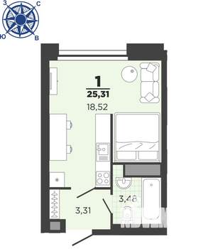1-к квартира, вторичка, 25м2, 6/26 этаж