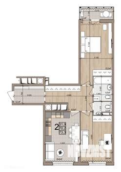 2-к квартира, вторичка, 73м2, 20/26 этаж