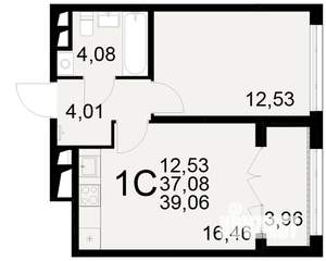 1-к квартира, вторичка, 37м2, 16/25 этаж