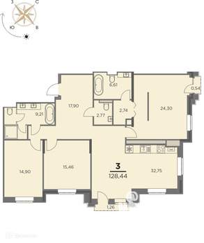 3-к квартира, вторичка, 128м2, 4/7 этаж