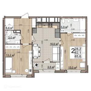 2-к квартира, вторичка, 66м2, 18/26 этаж