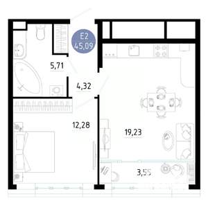 1-к квартира, вторичка, 45м2, 12/20 этаж