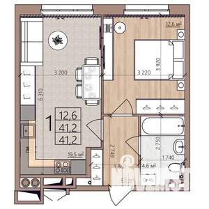1-к квартира, вторичка, 41м2, 3/9 этаж