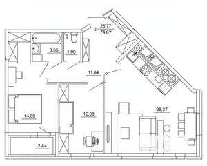 2-к квартира, вторичка, 75м2, 8/26 этаж
