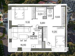 2-к квартира, вторичка, 52м2, 23/26 этаж