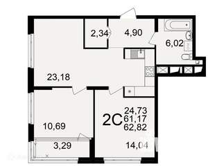 2-к квартира, вторичка, 63м2, 13/26 этаж