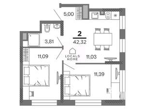 2-к квартира, вторичка, 42м2, 11/25 этаж