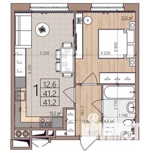 1-к квартира, вторичка, 41м2, 2/9 этаж