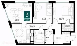 3-к квартира, вторичка, 74м2, 10/14 этаж