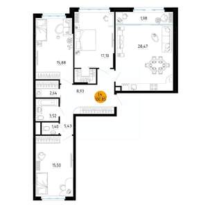 3-к квартира, вторичка, 101м2, 5/25 этаж