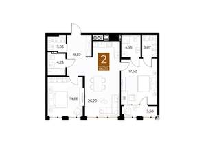 2-к квартира, вторичка, 87м2, 2/8 этаж