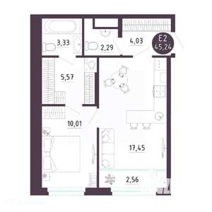 1-к квартира, вторичка, 45м2, 10/19 этаж