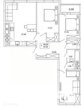3-к квартира, вторичка, 97м2, 13/26 этаж