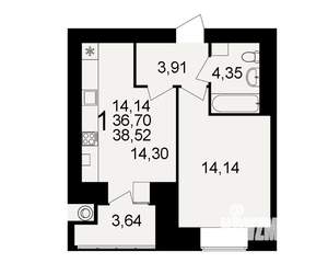 1-к квартира, вторичка, 37м2, 2/15 этаж