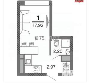 Студия квартира, вторичка, 18м2, 16/24 этаж