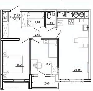 2-к квартира, вторичка, 59м2, 21/26 этаж