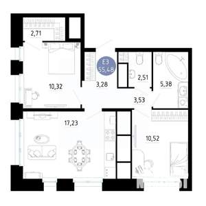 2-к квартира, вторичка, 55м2, 22/25 этаж