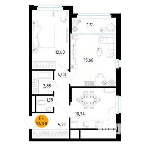 2-к квартира, вторичка, 55м2, 24/25 этаж