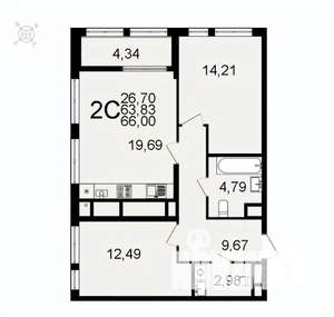 2-к квартира, вторичка, 66м2, 21/26 этаж