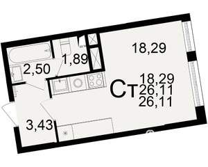 1-к квартира, вторичка, 26м2, 1/25 этаж