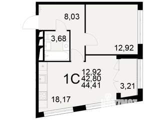 1-к квартира, вторичка, 43м2, 6/25 этаж