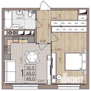1-к квартира, вторичка, 48м2, 2/9 этаж