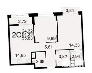 2-к квартира, вторичка, 54м2, 6/25 этаж