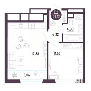 1-к квартира, вторичка, 41м2, 2/19 этаж