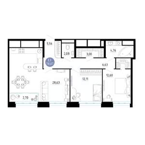 2-к квартира, вторичка, 78м2, 20/20 этаж