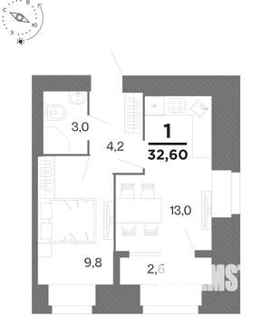 1-к квартира, вторичка, 33м2, 3/16 этаж