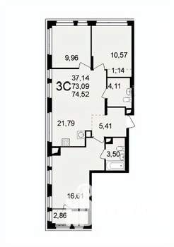 3-к квартира, вторичка, 75м2, 9/11 этаж