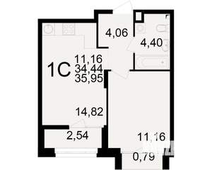 1-к квартира, вторичка, 34м2, 9/25 этаж