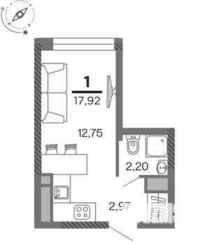 1-к квартира, вторичка, 18м2, 22/25 этаж