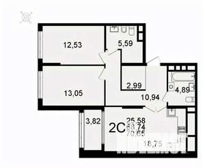 2-к квартира, вторичка, 71м2, 22/26 этаж