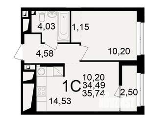 1-к квартира, вторичка, 34м2, 22/25 этаж