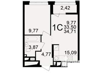 1-к квартира, вторичка, 34м2, 15/25 этаж