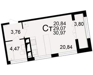 1-к квартира, вторичка, 29м2, 2/25 этаж