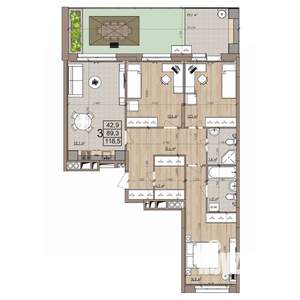 3-к квартира, строящийся дом, 119м2, 1/25 этаж