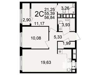 2-к квартира, вторичка, 55м2, 20/21 этаж