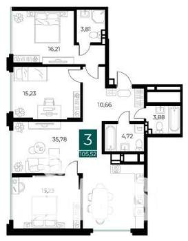3-к квартира, вторичка, 106м2, 3/14 этаж