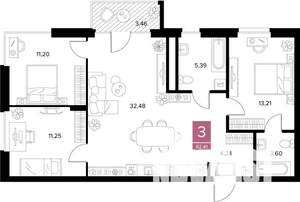 3-к квартира, вторичка, 82м2, 3/9 этаж