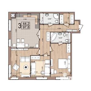 3-к квартира, вторичка, 98м2, 1/25 этаж